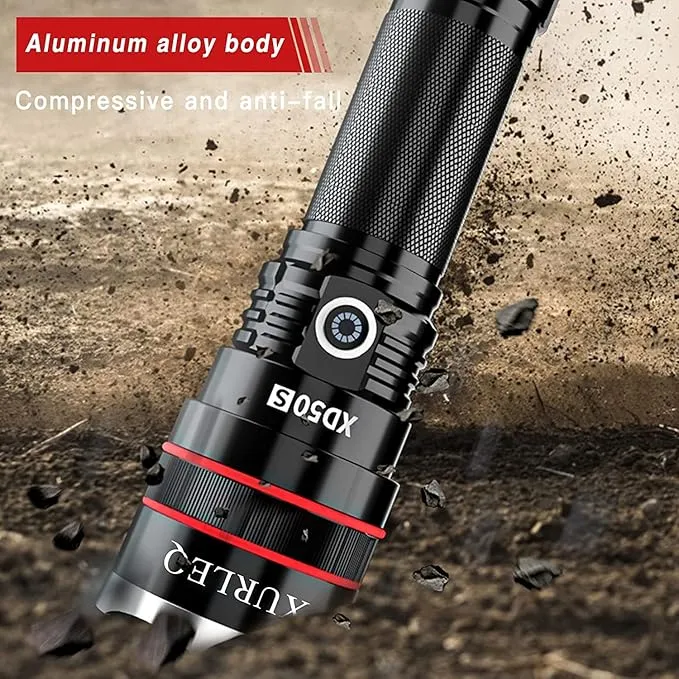 LED Rechargeable Flashlight, 100000 High Lumen Zoomable Tactical Flashlights with 4 Light Modes & Batteries, Super Bright Waterproof Work Flash Light for Outdoor Camping Hiking