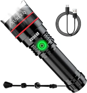 LED Rechargeable Flashlight, 100000 High Lumen Zoomable Tactical Flashlights with 4 Light Modes & Batteries, Super Bright Waterproof Work Flash Light for Outdoor Camping Hiking