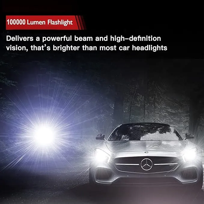 LED Rechargeable Flashlight, 100000 High Lumen Zoomable Tactical Flashlights with 4 Light Modes & Batteries, Super Bright Waterproof Work Flash Light for Outdoor Camping Hiking