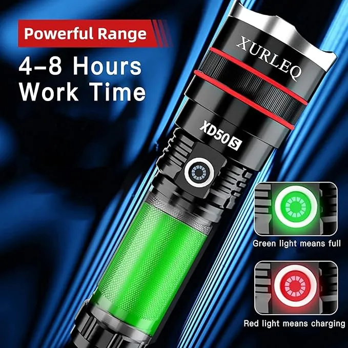 LED Rechargeable Flashlight, 100000 High Lumen Zoomable Tactical Flashlights with 4 Light Modes & Batteries, Super Bright Waterproof Work Flash Light for Outdoor Camping Hiking