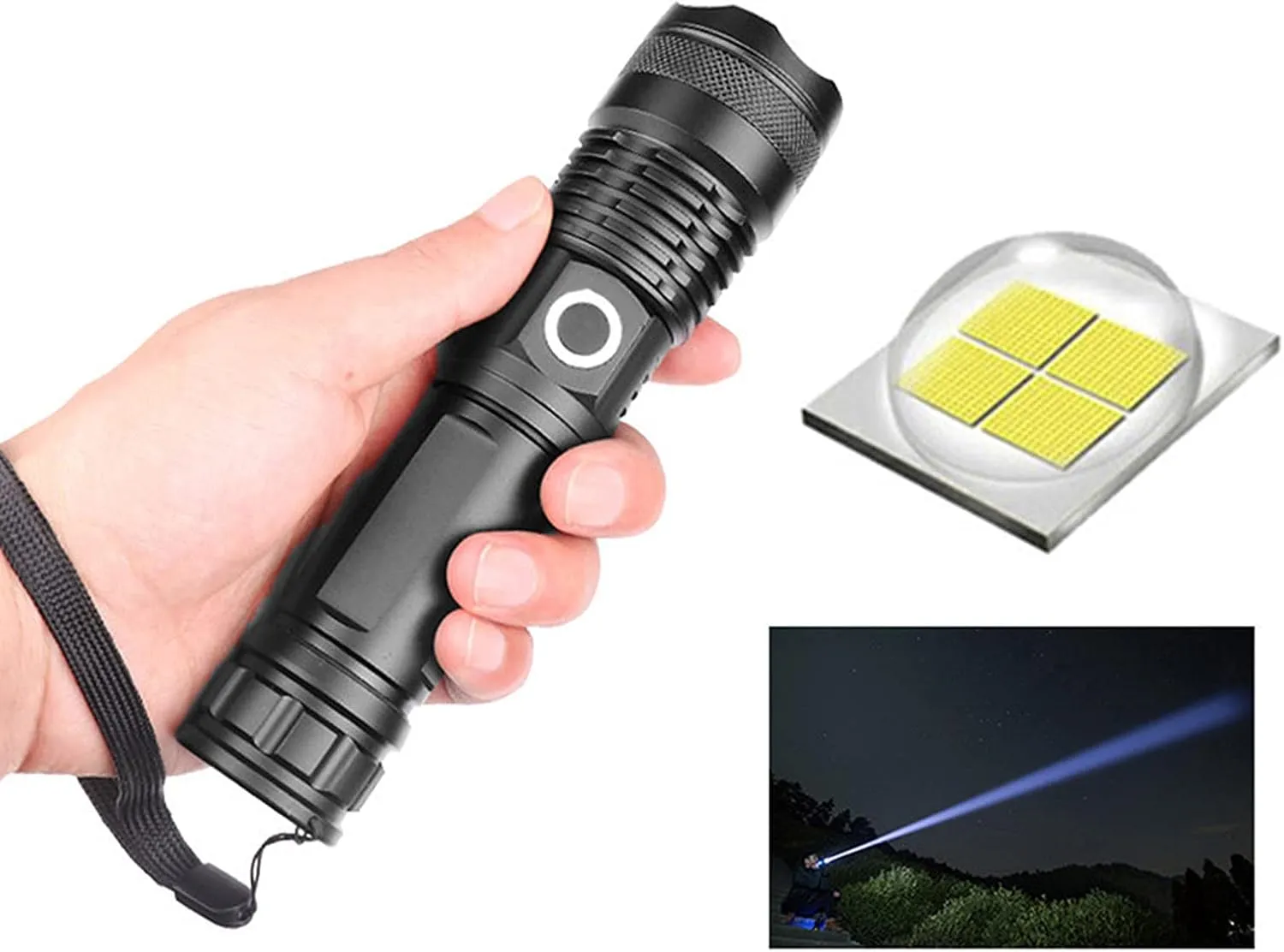 LED Rechargeable Flashlight, Super Bright High Lumens Tactical Flashlight with Batteries, Zoomable, 5 Modes Lighting, Best Camping, Outdoor, Emergency, Everyday Handheld Flashlight