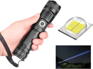 LED Rechargeable Flashlight, Super Bright High Lumens Tactical Flashlight with Batteries, Zoomable, 5 Modes Lighting, Best Camping, Outdoor, Emergency, Everyday Handheld Flashlight