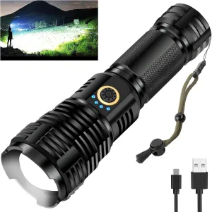 LED Rechargeable Flashlights High Lumens, 150000 Lumens Super Bright 5 Modes Zoomable & IPX7 Waterproof & Type-C Charging Flashlight, Powerful Handheld Flashlight for Camping Emergencies