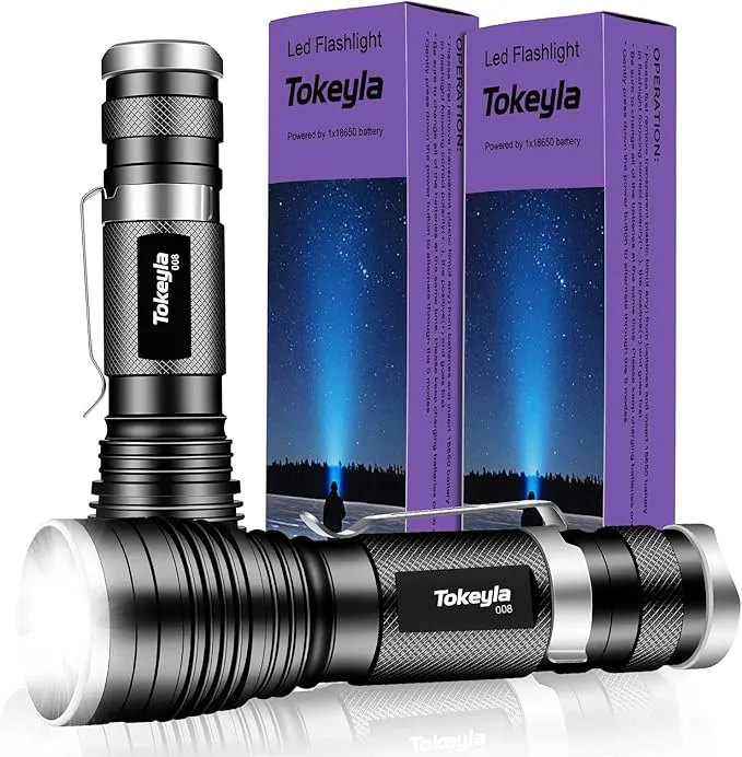 LED Tactical Flashlight Bright,3Modes High Lumens,Zoomable,Everyday Small Flashlights Powerful for Camping Accessory,Emergency,Only Flashlights(2PACK)