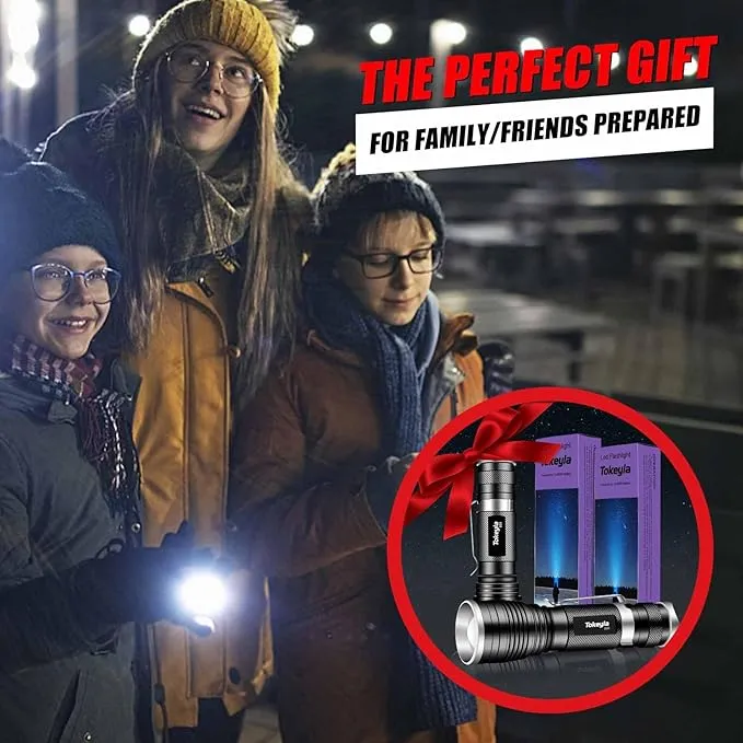 LED Tactical Flashlight Bright,3Modes High Lumens,Zoomable,Everyday Small Flashlights Powerful for Camping Accessory,Emergency,Only Flashlights(2PACK)