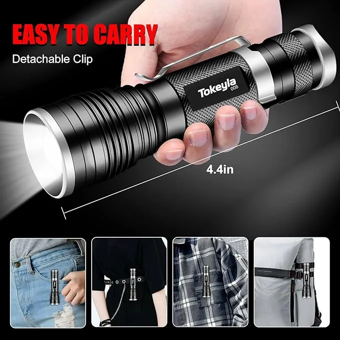 LED Tactical Flashlight Bright,3Modes High Lumens,Zoomable,Everyday Small Flashlights Powerful for Camping Accessory,Emergency,Only Flashlights(2PACK)