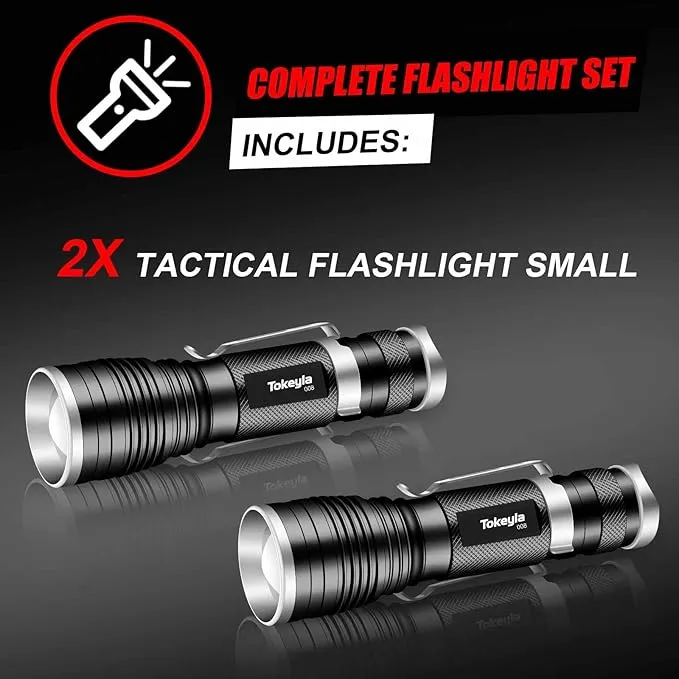 LED Tactical Flashlight Bright,3Modes High Lumens,Zoomable,Everyday Small Flashlights Powerful for Camping Accessory,Emergency,Only Flashlights(2PACK)