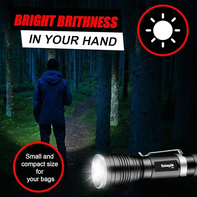 LED Tactical Flashlight Bright,3Modes High Lumens,Zoomable,Everyday Small Flashlights Powerful for Camping Accessory,Emergency,Only Flashlights(2PACK)