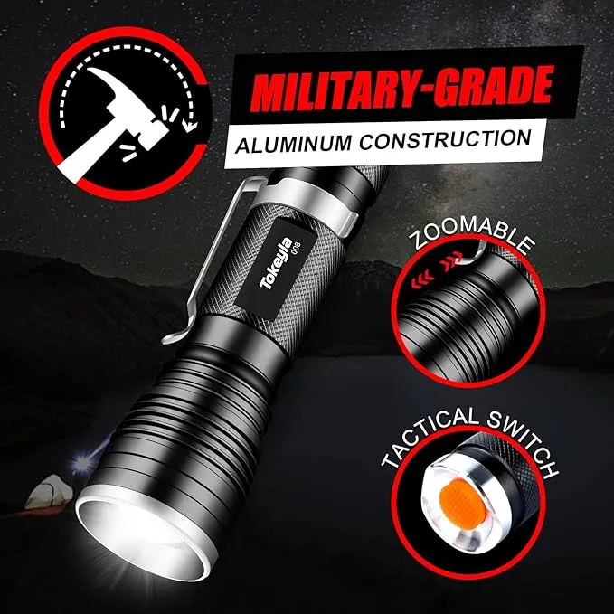 LED Tactical Flashlight Bright,3Modes High Lumens,Zoomable,Everyday Small Flashlights Powerful for Camping Accessory,Emergency,Only Flashlights(2PACK)