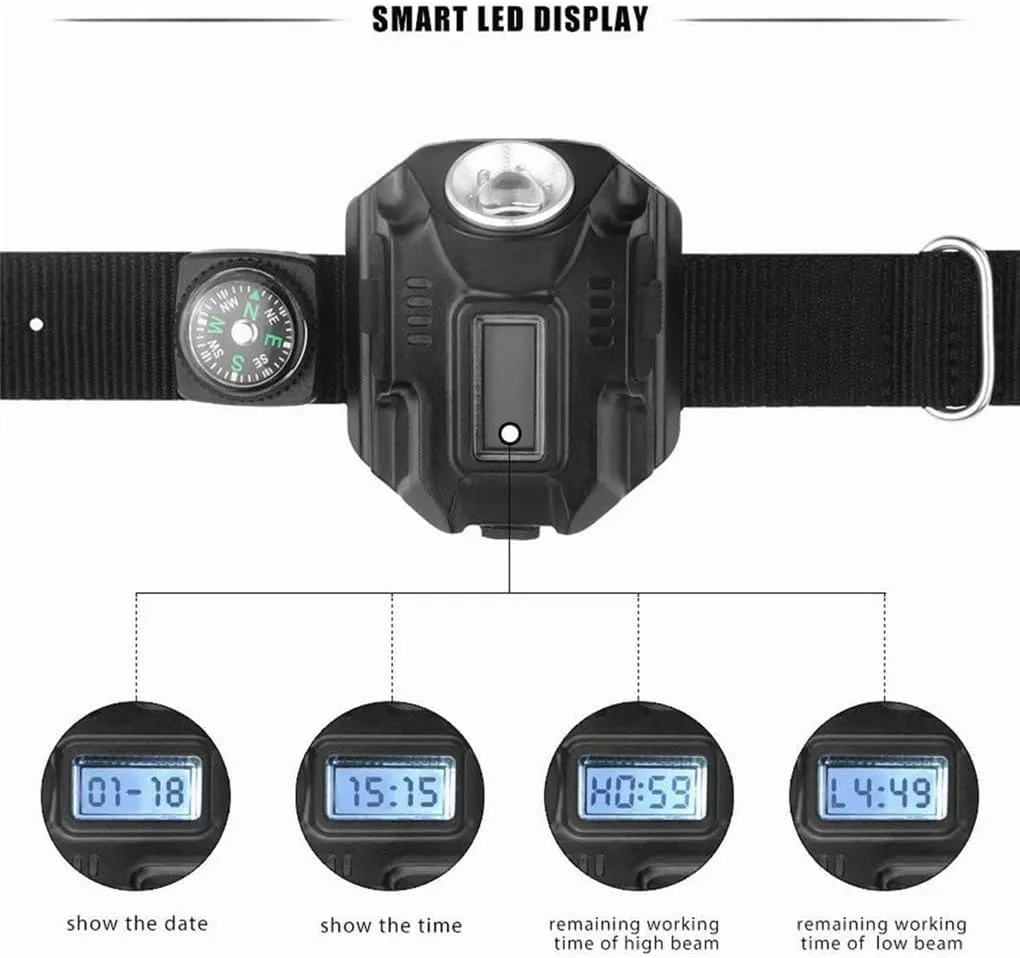 LED Wrist Flashlight Rechargeable Compass Watch Light Portable Wrist Light XPE Outdoor Camping Hiking Lighting Tool