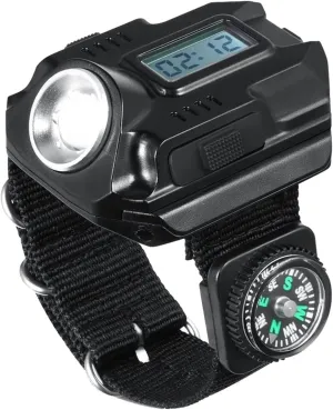 LED Wrist Flashlight Rechargeable Compass Watch Light Portable Wrist Light XPE Outdoor Camping Hiking Lighting Tool