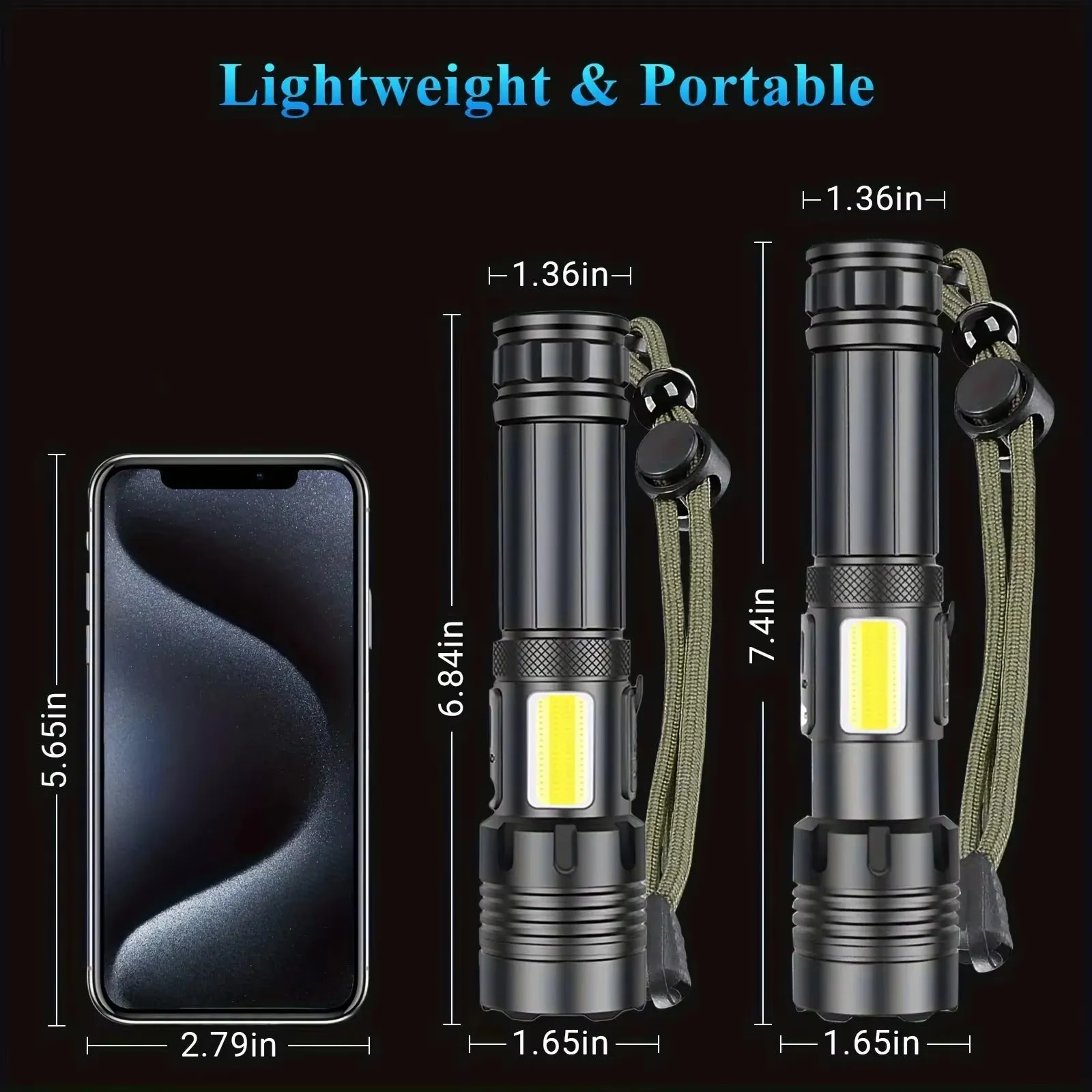 LED Zoomable Flashlight with 90000 Lumens & 7 Modes for Outdoor Hiking & Camping