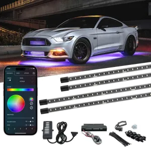 LEDGlow 4pc Bluetooth Million Color LED Underbody Underglow Accent Lighting Kit for Cars - Smartphone App - Courtesy Lights - Create Any Color - Water Resistant Tubes - Control Box