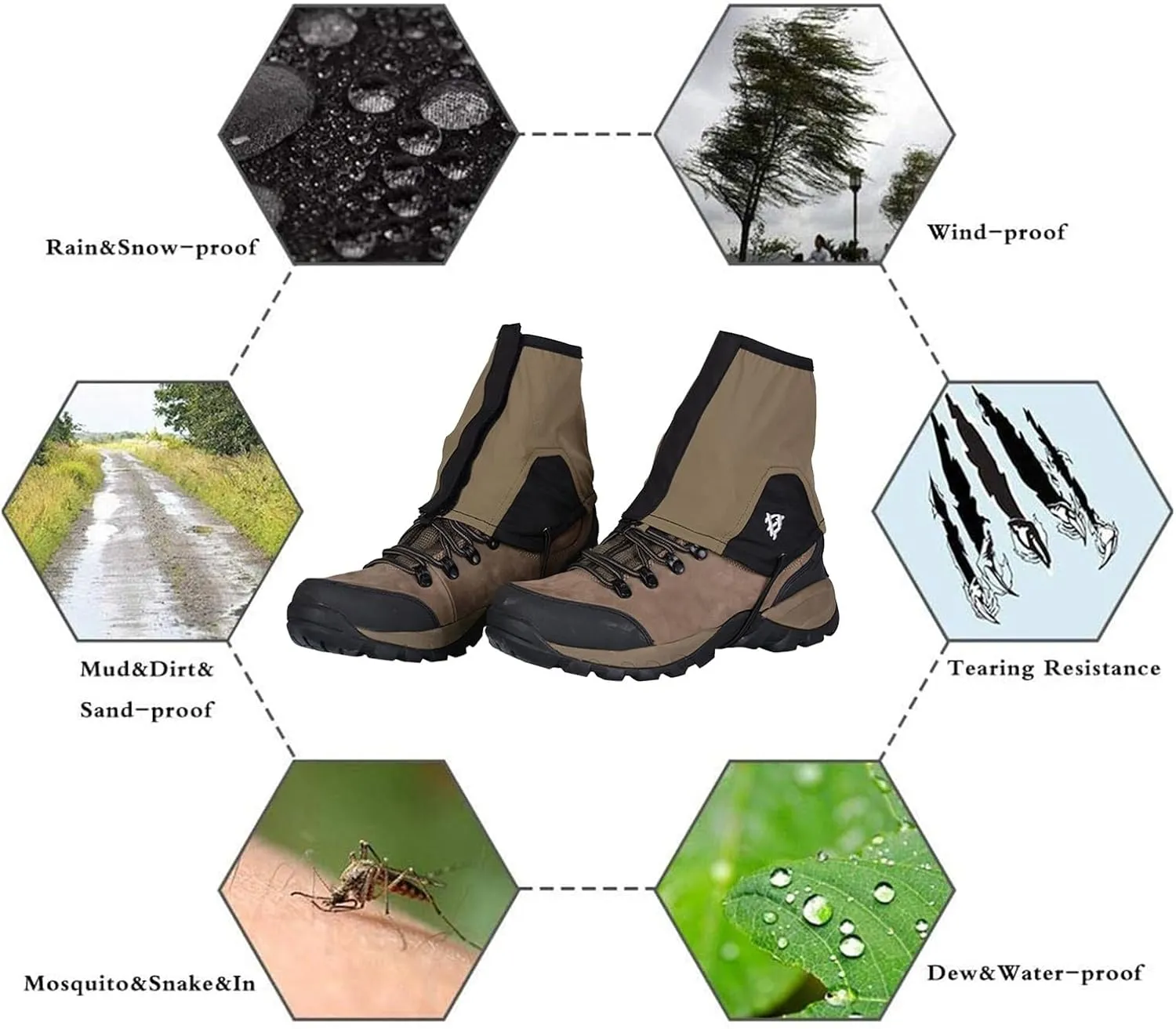 Leg Gaiters,Adjustable Lightweight Shoes Gaiters,Breathable Snake Gaiters Boots,Nylon Fabric Perfect for Snow Trail Running Hiking Walking Mountain Climbing