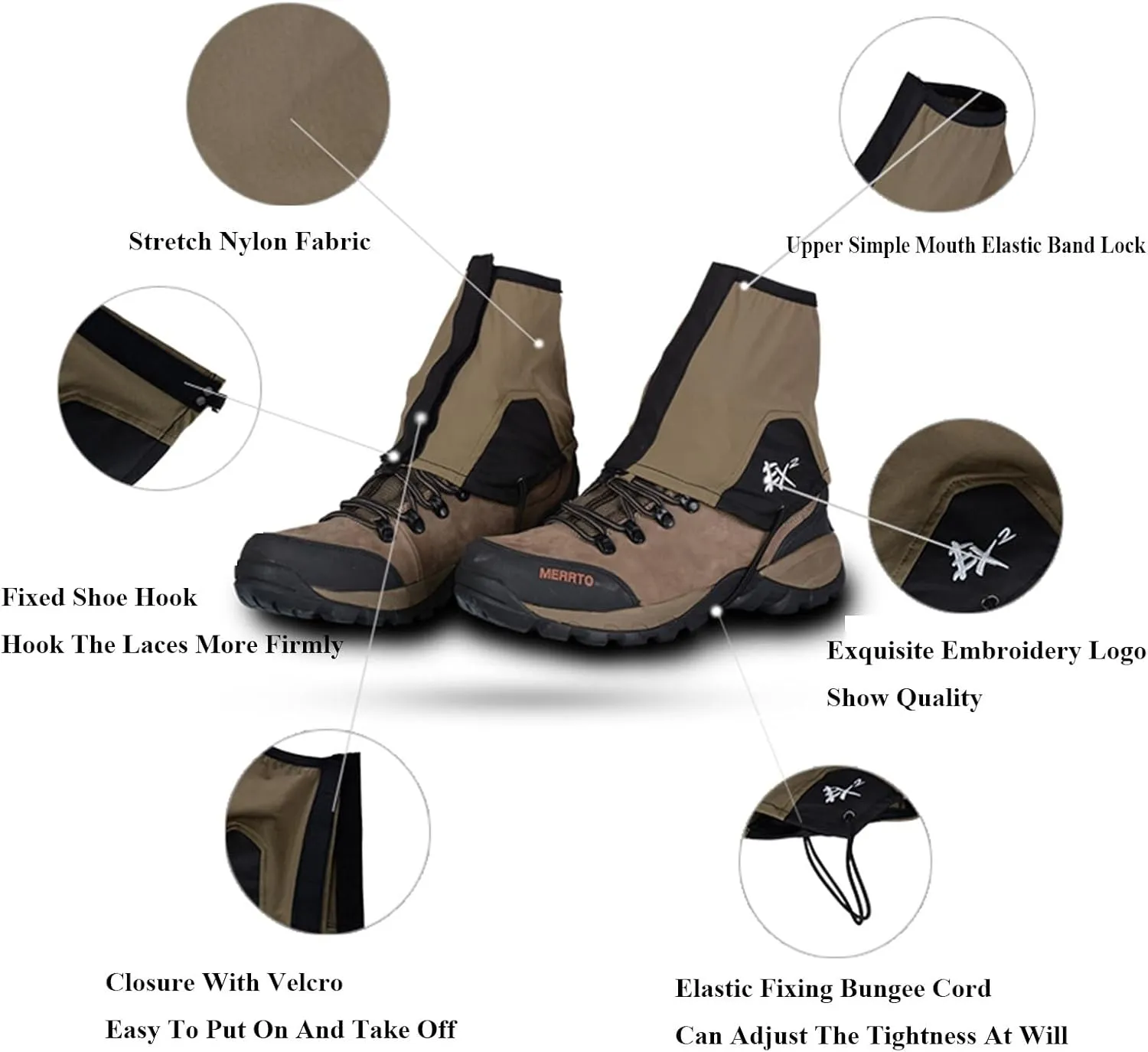 Leg Gaiters,Adjustable Lightweight Shoes Gaiters,Breathable Snake Gaiters Boots,Nylon Fabric Perfect for Snow Trail Running Hiking Walking Mountain Climbing
