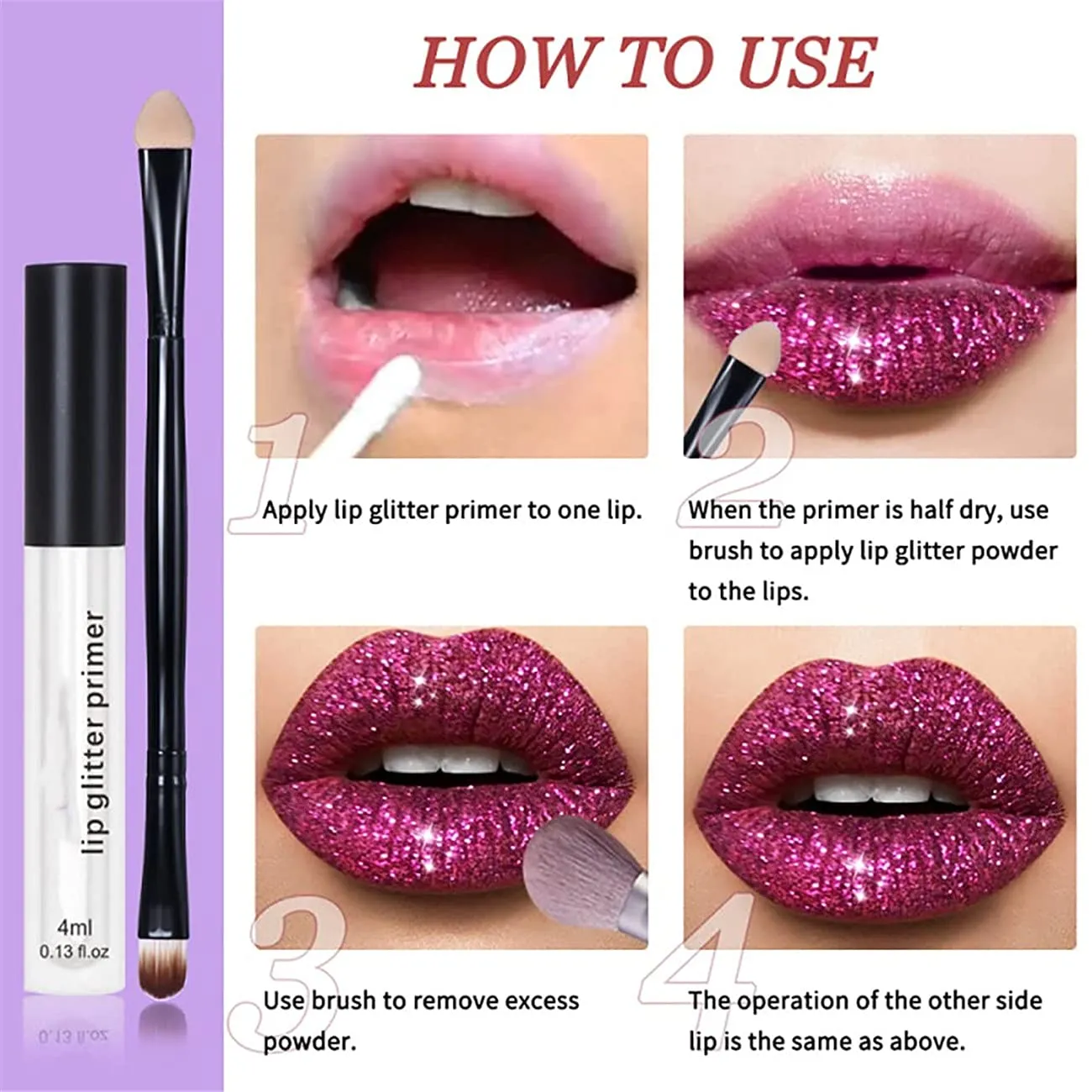 LELEBEAR Glitter Lip Gloss Set, 4 Colors Diamond Glitter Metallic Lipstick Waterproof and Stain Resistant Lip Balm with Lip Gloss and Brush (Warm colors, Medium)