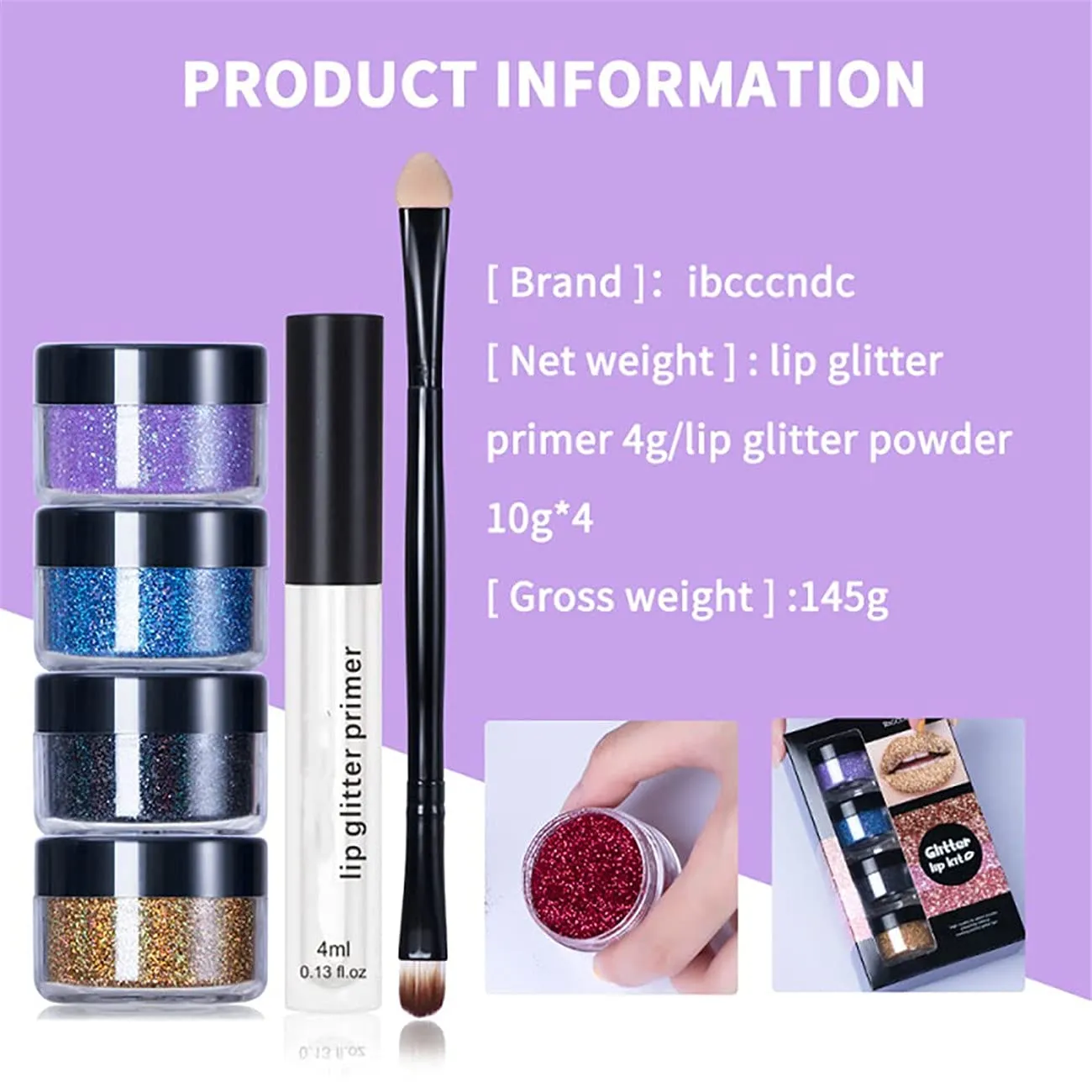 LELEBEAR Glitter Lip Gloss Set, 4 Colors Diamond Glitter Metallic Lipstick Waterproof and Stain Resistant Lip Balm with Lip Gloss and Brush (Warm colors, Medium)