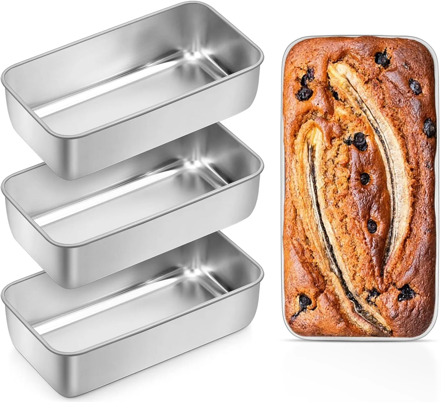 Leonyo 4 Pack Loaf Pans for Baking Bread, 9IN x 5IN Stainless Steel Loaf Bread Pans for Homemade Meatloaf, Banana, Brownies, Lasagnas, Dishwasher Oven Safe