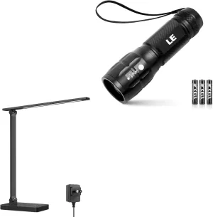 Lepro Outdoor & Indoor Light Bundle- LED Flashlights High Lumens, Small Flashlight, Zoomable, Waterproof   LED Desk Lamp for Home Office, 9.5W 750LM Metal Touch Control Desk Light, 5 Color Modes