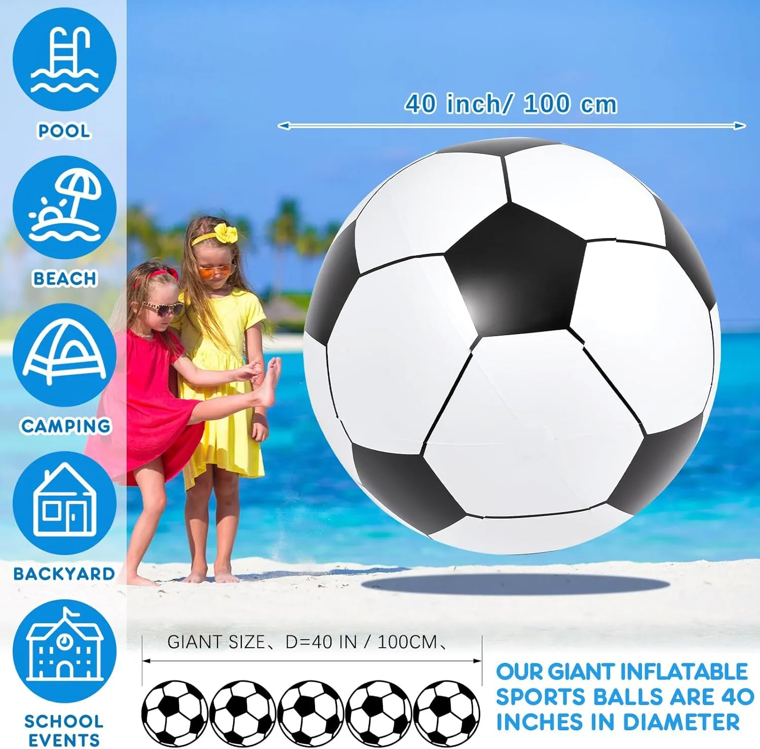 Lewtemi 4 Pcs 40 Inch Giant Inflatable Sports Balls Large Inflatable Beach Ball Inflatable Baseballs Soccer Ball Basketball Footballs for Sports Birthday Party Favor