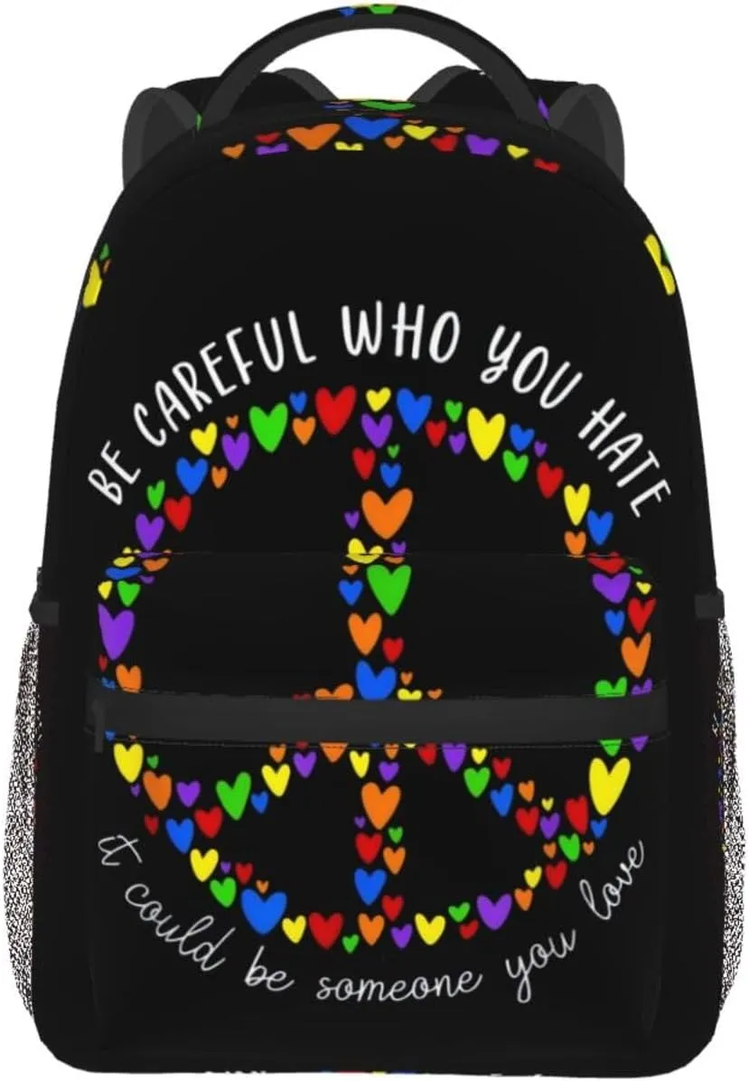 LGBT Peace Sign Gay Pride Backpack Lightweight Laptop Backpack Casual Daypack Travel Double Shoulder Bag For Women Men