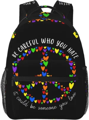 LGBT Peace Sign Gay Pride Backpack Lightweight Laptop Backpack Casual Daypack Travel Double Shoulder Bag For Women Men