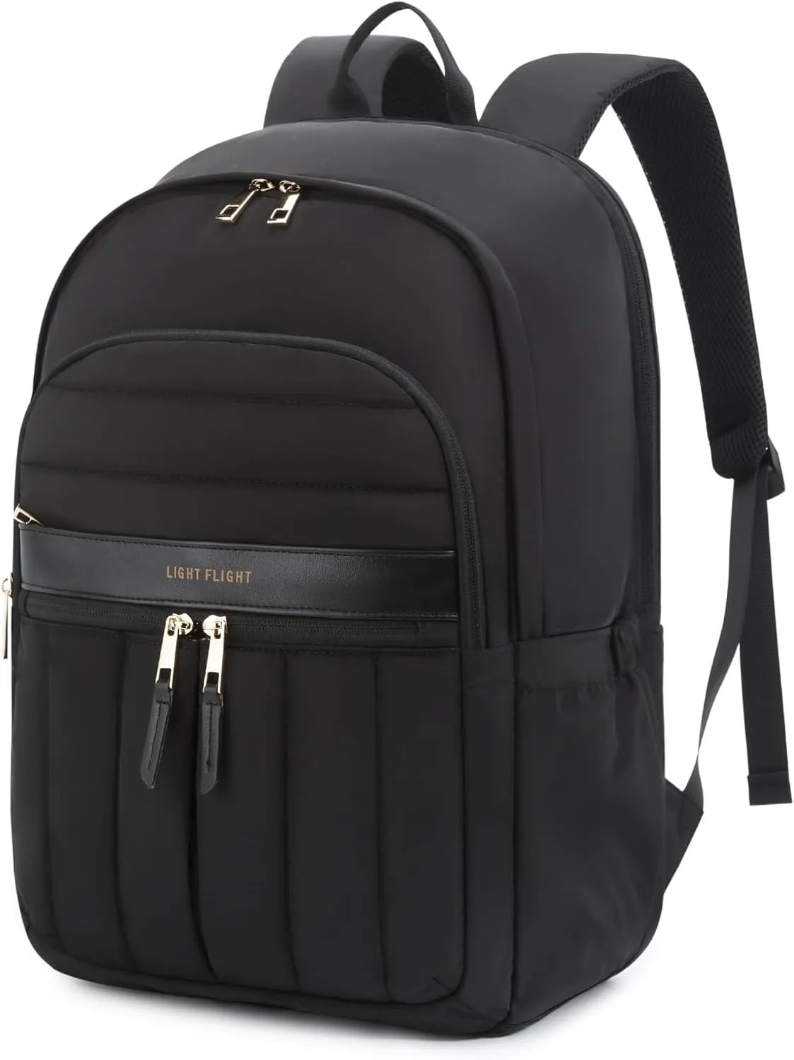 LIGHT FLIGHT Puffy Laptop Backpack for Women with USB Hole, Water Resistant 15.6 Inch Quilted Bag for Travel and Work - Black