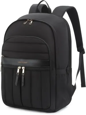 LIGHT FLIGHT Puffy Laptop Backpack for Women with USB Hole, Water Resistant 15.6 Inch Quilted Bag for Travel and Work - Black