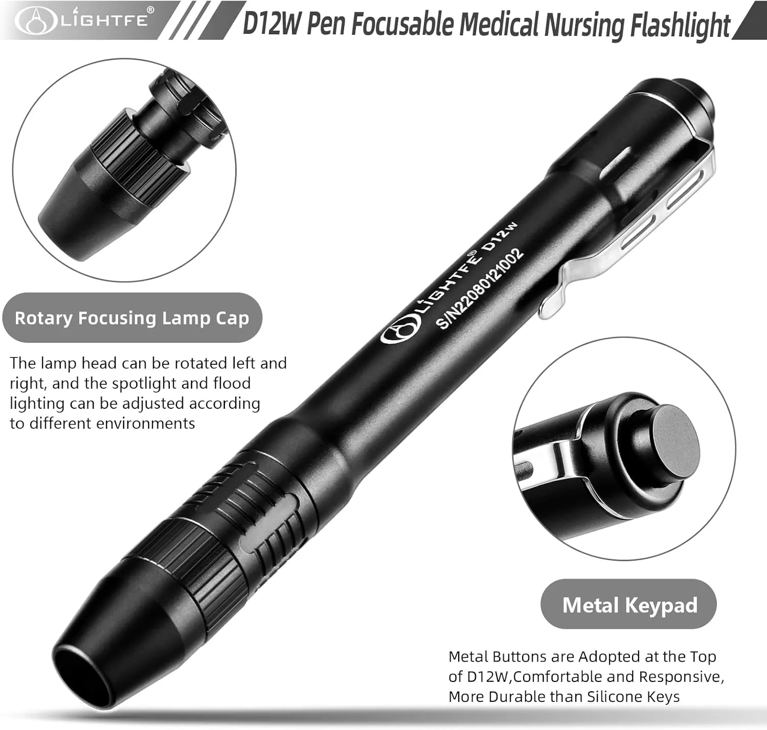 LIGHTFE Pen Light for Doctors and Nurses Penlight with Pupil Gauge, LED Source 150 Lumens (Max.Output) Frog Eye Optical Lens Zoomable for Auto Repairs, EDC Illumination, GOG Walking. (White)