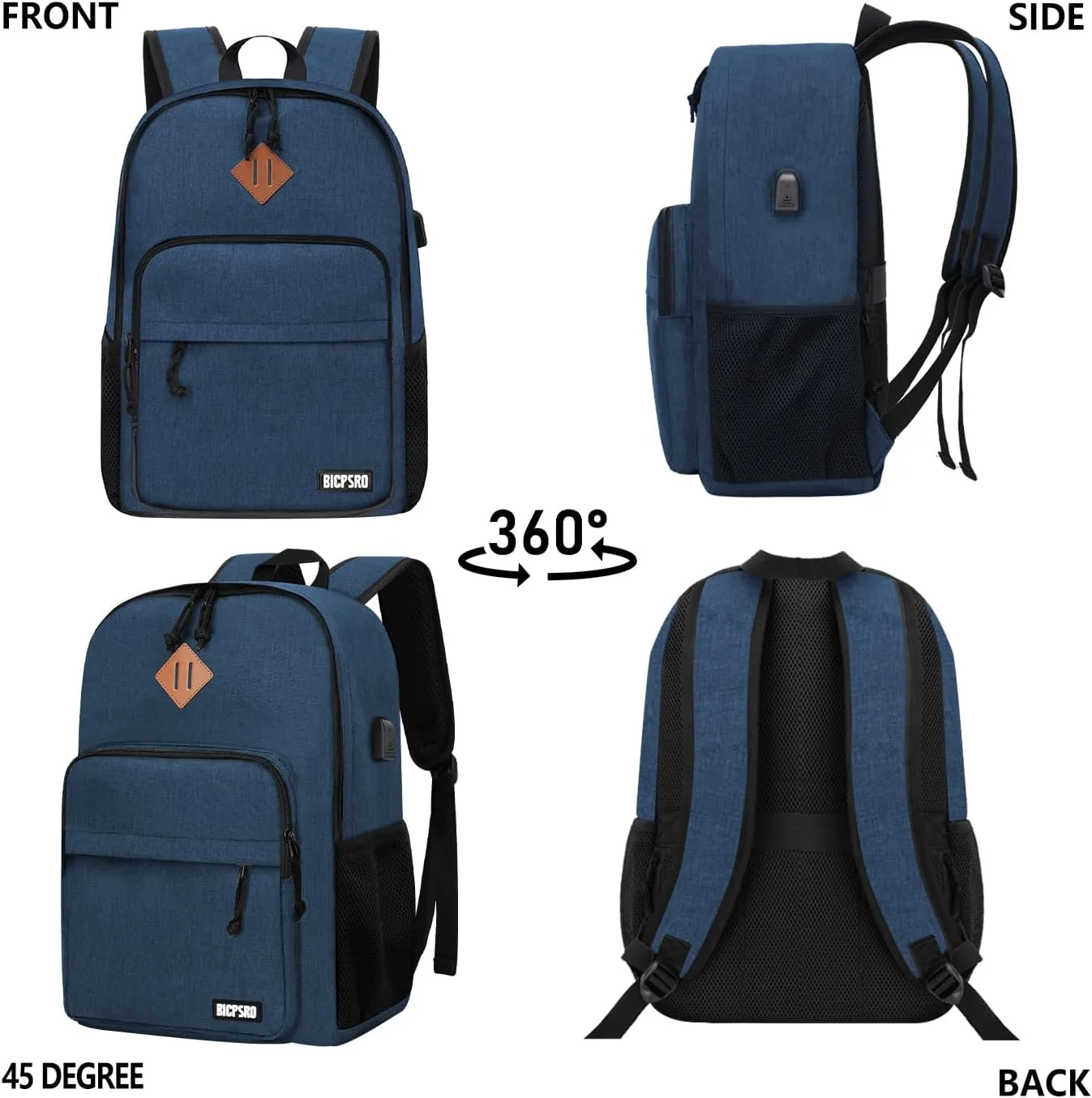 Lightweight Backpack for Men Women, School Backpack for Girls Boys Teen, Colloge High School Backpack with USB Charging Port, Simple Daily use Bookbag, Kids Book Bag, Mochilas Escolares para,Blue