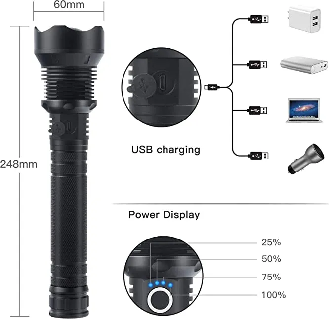 💯Limited Time Half Price-🔦Super Bright, Powerful, High Lumen, Long Size Tactical Flashlight with Rechargeable Batteries🔥