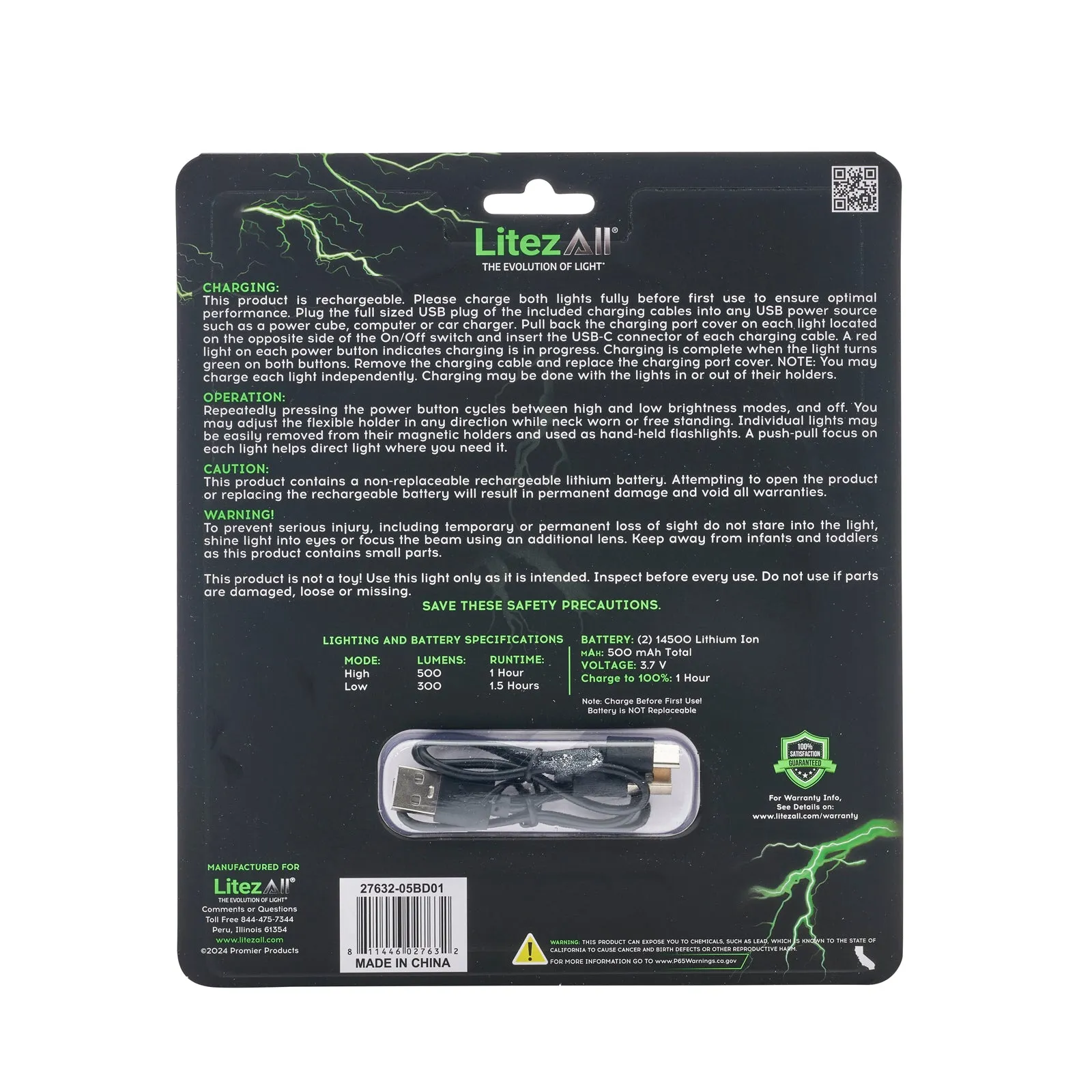 LitezAll Rechargeable 500 Lumen Bendable Neck Light