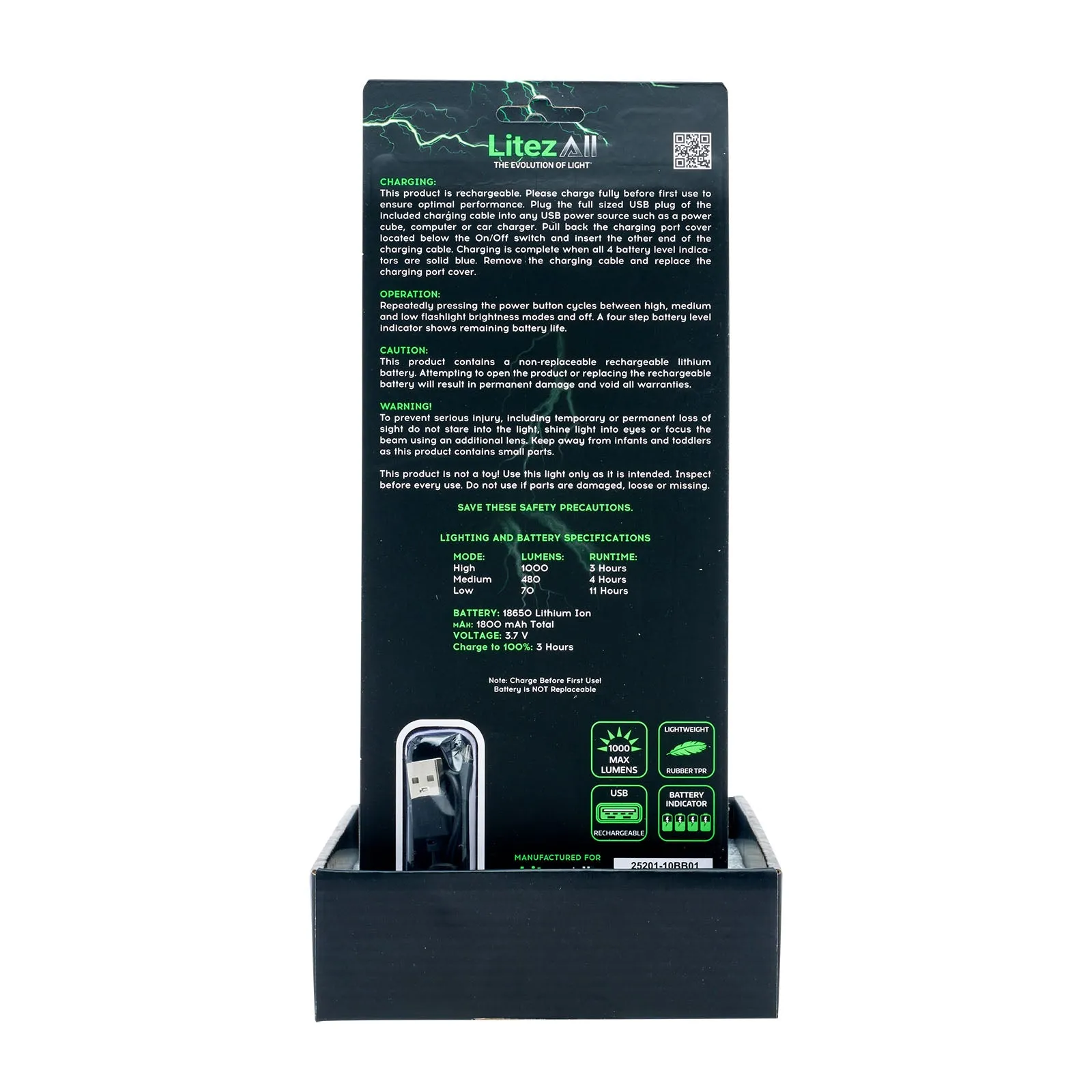 LitezAll Rechargeable Ultac Ultra Lite Soft Touch Flashlight