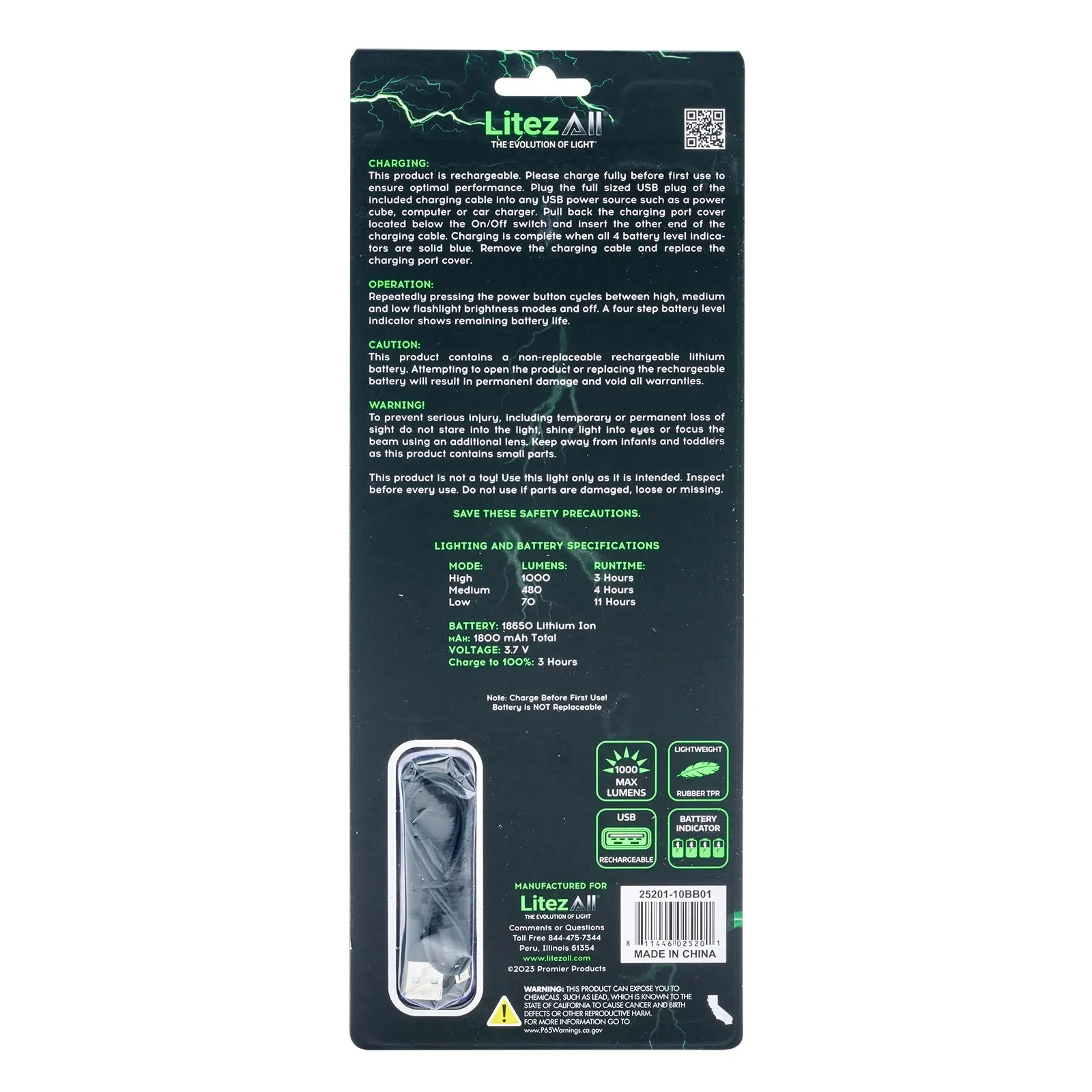LitezAll Rechargeable Ultac Ultra Lite Soft Touch Flashlight
