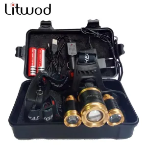 Litwod Z22 13000LM LED T6 Headlamp Head Lamp lighting Light Flashlight Torch Lanterna Fishing 18650 battery charger packing box