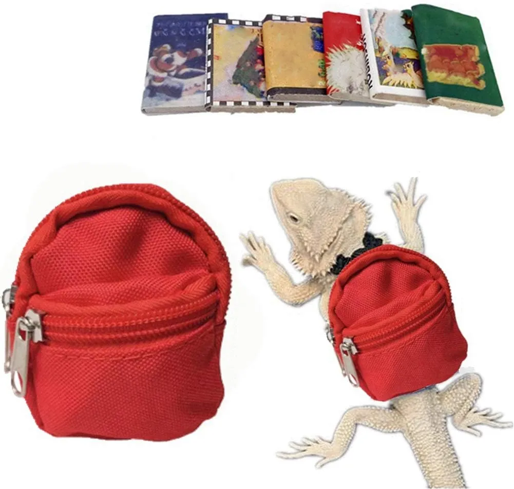 Lizard Backpack for Bearded Dragons School Bag & Books Set Reptile Apparel Accessories Handmade Photo Party Back to School Supplies for Lizard Bearded Dragon Crested Gecko Chameleon