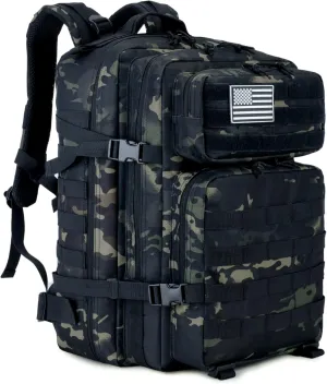 Long Keeper Military Tactical Backpack - Men 45L 3 Days Large Army Molle System Camping Hiking Bags Rucksack (Black CP Camo)