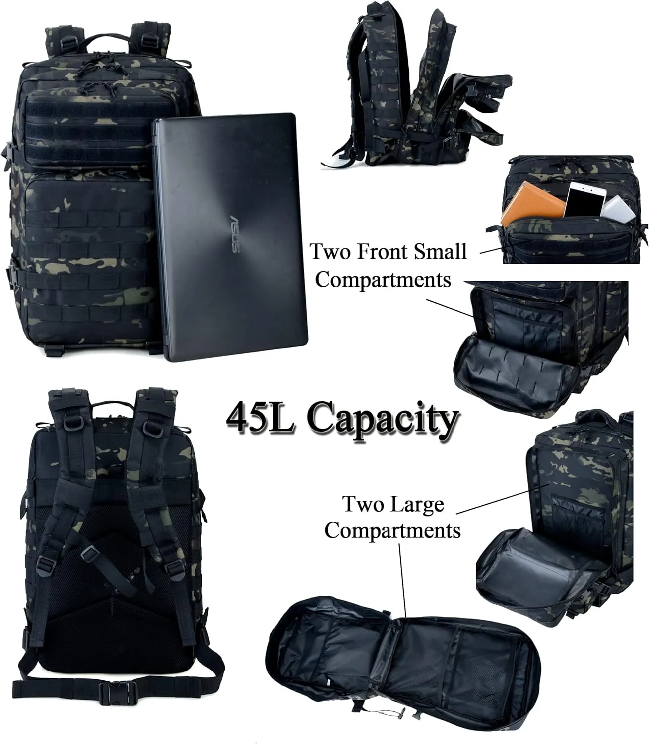 Long Keeper Military Tactical Backpack - Men 45L 3 Days Large Army Molle System Camping Hiking Bags Rucksack (CP Camo)