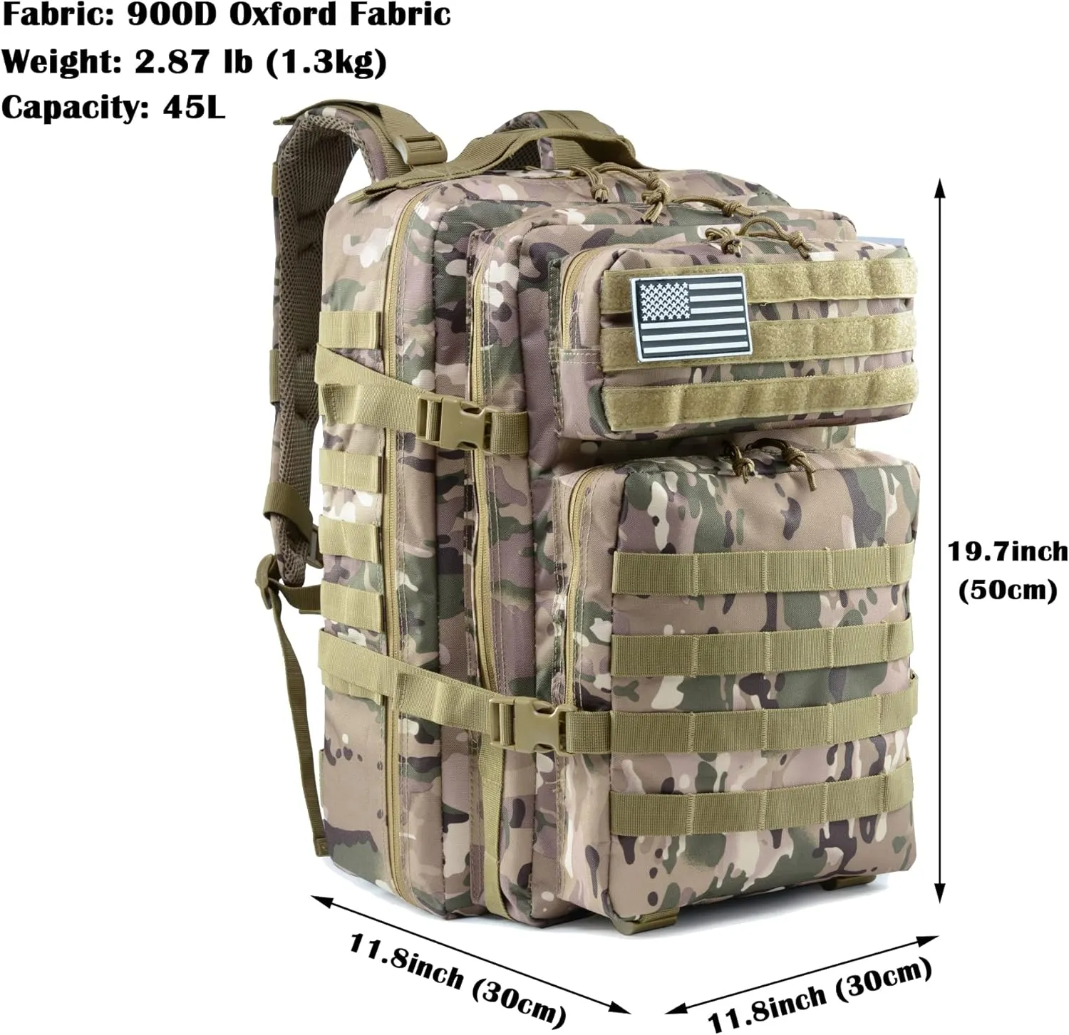 Long Keeper Military Tactical Backpack - Men 45L 3 Days Large Army Molle System Camping Hiking Bags Rucksack (CP Camo)