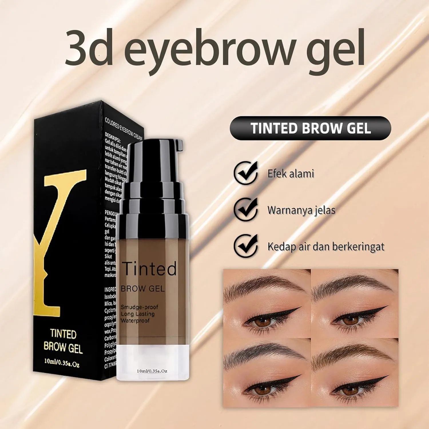 Longwear Waterproof Tinted Brow Gel, 3D Eyebrow Gel Long Lasting 24H Waterproof Smudge-proof, Highly Tinted Liquid Eye Brow Makeup Kit (Dark brown*2)