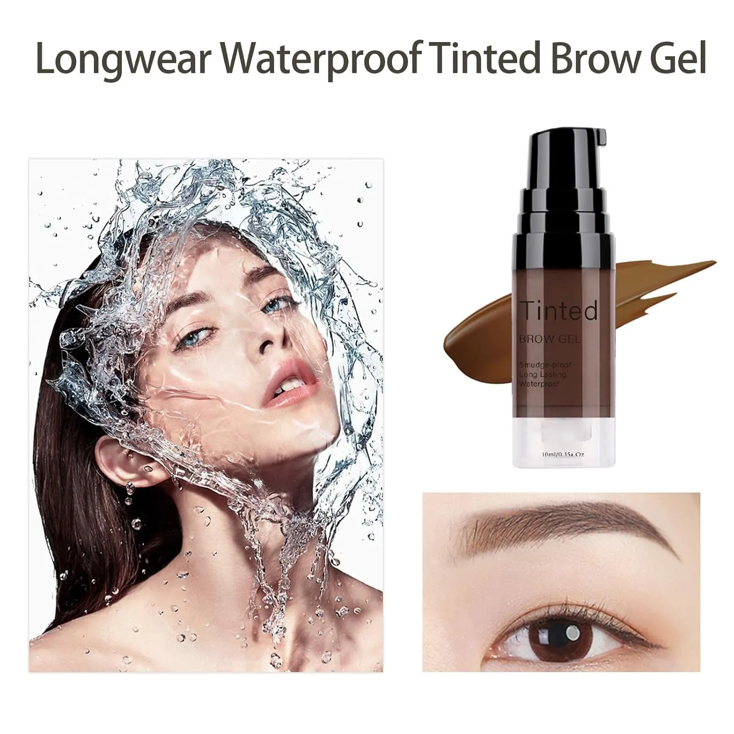 Longwear Waterproof Tinted Brow Gel, 3D Eyebrow Gel Long Lasting 24H Waterproof Smudge-proof, Highly Tinted Liquid Eye Brow Makeup Kit (Dark brown*2)