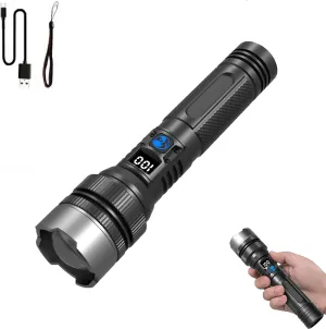 Luvique Flash Light, Luvique Powerful Flashlight 150000 Lumens, Luvique Rechargeable Flashlight, 5 Modes Zoomable Torch with LCD Digital Display for Hiking Hunting Camping (1pc)