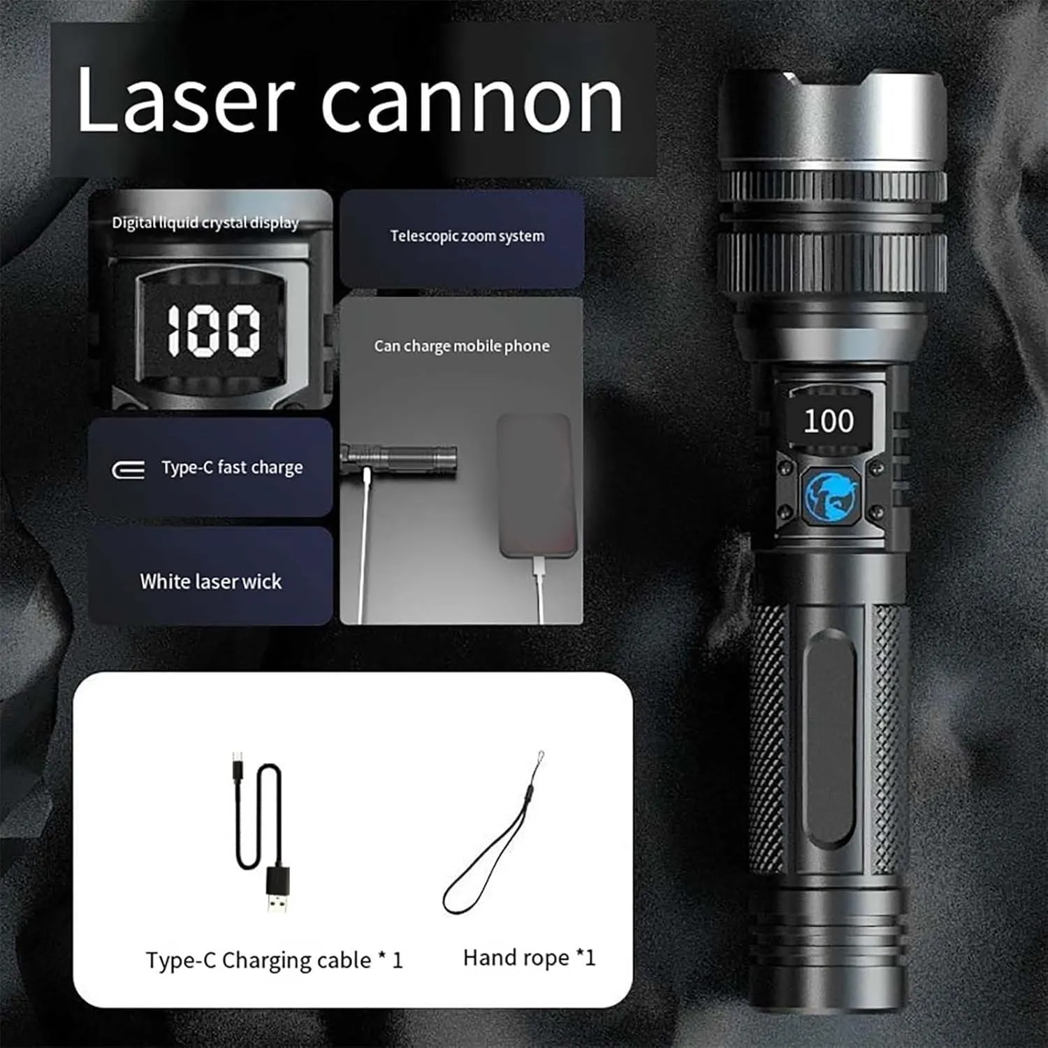 Luvique Flash Light, Luvique Powerful Flashlight 150000 Lumens, Luvique Rechargeable Flashlight, 5 Modes Zoomable Torch with LCD Digital Display for Hiking Hunting Camping (1pc)