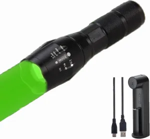 LUXJUMPER Green LED Flashlight One Mode Long Range Light LED Flashlights Super Bright Tactical Flashlight with Zoomable Waterproof Handheld Light for Hunting Coyote Varmint Predator Rifle
