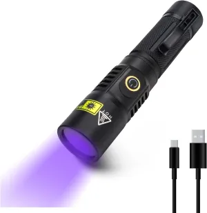 LUXNOVAQ 20W Rechargeable UV Flashlight 365nm uv Light for Pet Urine Detection Resin Curing Ringworm Fluorescent, 2 Modes Professional Mini Black Lights Led Ultraviolet Light with Filter, Waterproof