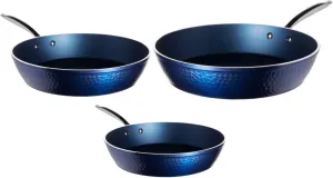 Luxurious Non-Stick Ceramic 3 Piece Blue Hammered Cookware Set, Lightweight, Scratch-Resistant, Dishwasher Safe, Oven Safe up to 500°F, Suitable for All Stove Types