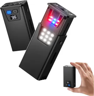 M16 Small Flashlights Powerful with Battery Power Display, 1000 Lumen Pocket Flashlight, USB-C, IPX5, 1800mAH, Mini Flashlight Rechargeable with Magnetic Base, Red&Blue Warning Light (Black)Night Work