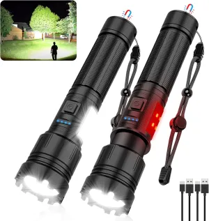 Magnetic Flashlight Rechargeable High Lumens, Super Bright Magnetic Base LED Pocket Flash Light with COB Light, Type-C, 7 Modes, Zoomable, IPX6 Waterproof Best Tactical Flashlights for Camping