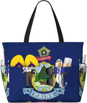 Maine State Flag Print Generic Large Capacity Beach Travel Bag - Swim Backpack/Family- Pool Accessories