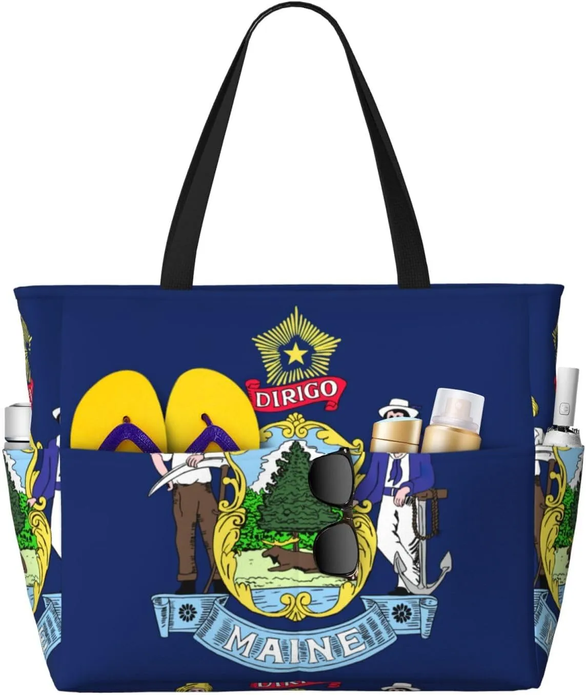 Maine State Flag Print Generic Large Capacity Beach Travel Bag - Swim Backpack/Family- Pool Accessories